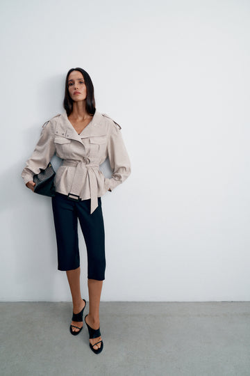 TEONA cropped safari trench, beige