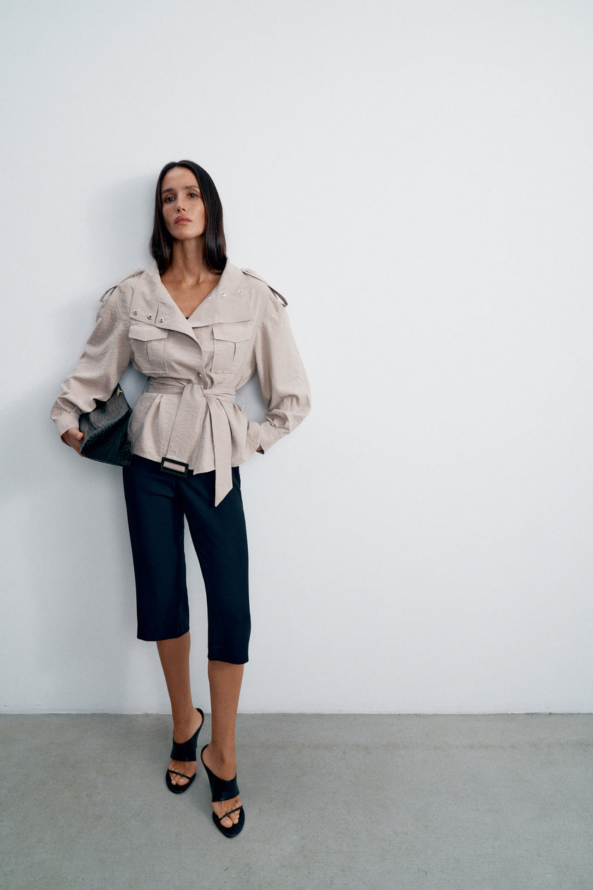 TEONA cropped safari-style cupro trench, beige