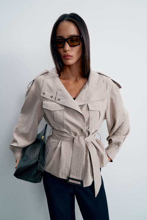 TEONA cropped safari-style cupro trench, beige