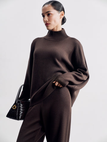 WEEKEND high neck merino wool sweater, chocolate