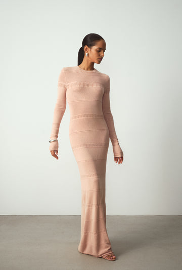 ZELMA lace-knit dress with geometric pattern, dusty rose