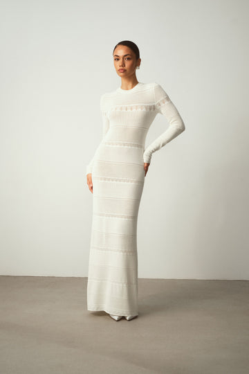 ZELMA lace-knit dress with geometric pattern, ivory