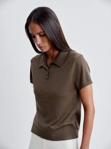 FILIPPA merino wool polo, warm gray