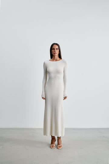 GIGI boucle open-back dress, milk