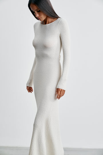 GIGI boucle open-back dress, milk