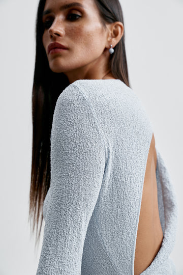 GIGI boucle open-back dress, blue