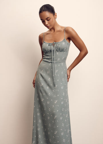 FIBI printed tie-bodice dress, emerald
