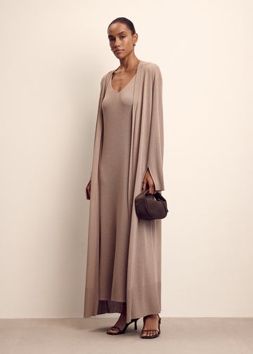 MEDINA longline cardigan with wide sleeves, mocha