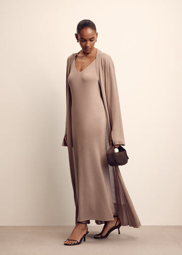 MEDINA longline cardigan with wide sleeves, mocha