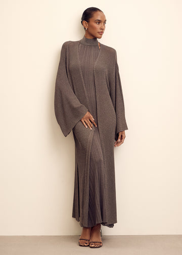 IREN longline openwork cardigan with lurex, ardesia