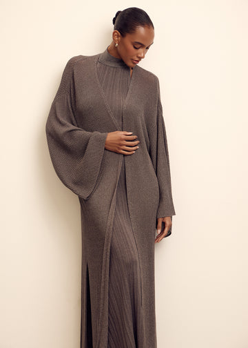 IREN longline openwork cardigan with lurex, ardesia