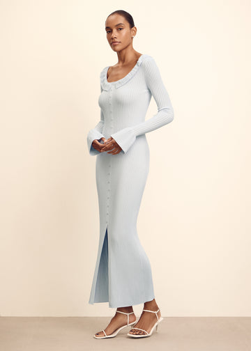 NELLY off-shoulder portrait-collar dress, blue