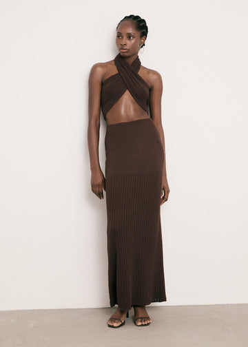 SAINT-TROPEZ cotton pointelle knit palatine, chocolate