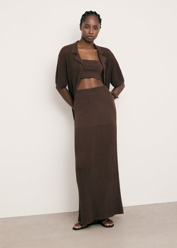 SAINT-TROPEZ openwork knit shirt, chocolate