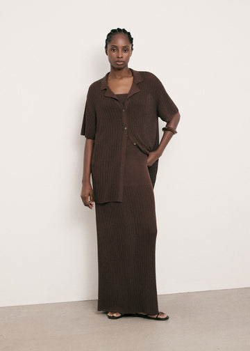 SAINT-TROPEZ openwork knit shirt, chocolate