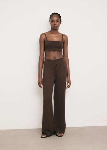 Saint-tropez light flared openwork cotton pants, chocolate