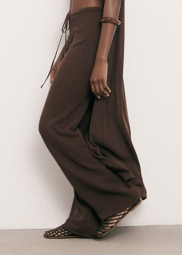 Saint-tropez light flared openwork cotton pants, chocolate