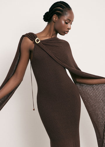 SAINT-TROPEZ cotton pointelle knit palatine, chocolate