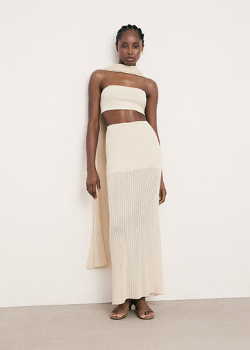 SAINT-TROPEZ cotton pointelle knit palatine, beige