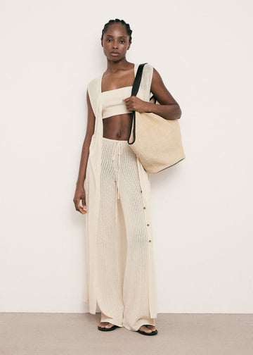 Saint-tropez light flared openwork cotton pants, beige