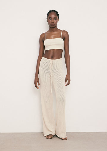 Saint-tropez light flared openwork cotton pants, beige
