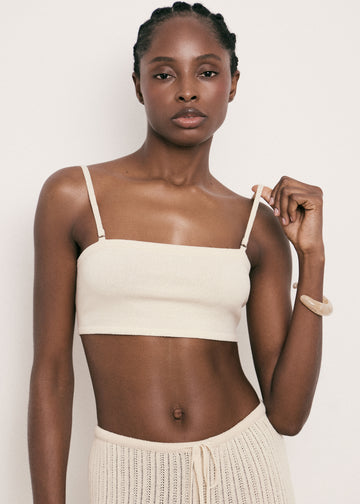 SAINT-TROPEZ adjustable strap bandeau top, beige