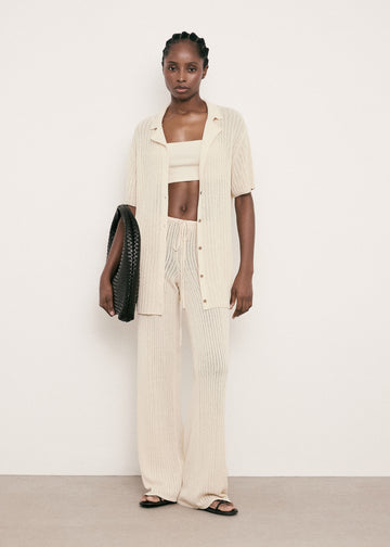 SAINT-TROPEZ openwork knit shirt, beige