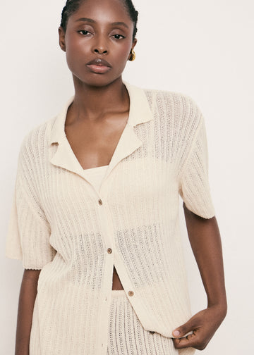 SAINT-TROPEZ openwork knit shirt, beige