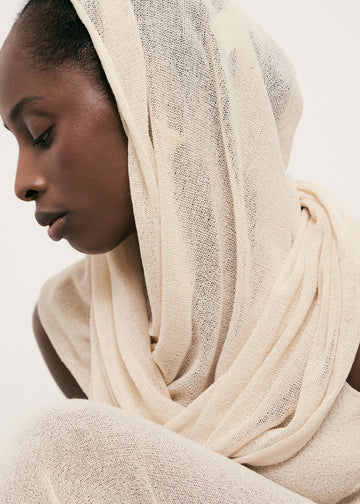 SAINT-TROPEZ cotton pointelle knit snood, beige