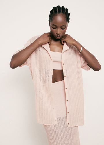 SAINT-TROPEZ openwork knit shirt, pink