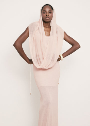 SAINT-TROPEZ cotton pointelle knit snood, pink