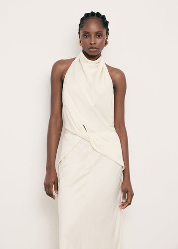 NOELLE draped halter dress, ivory