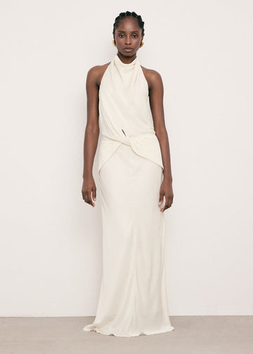 NOELLE draped halter dress, ivory