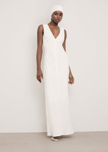 NANCY deep-v gathered dress, ivory