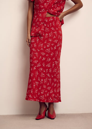 ROSIE printed skirt, red
