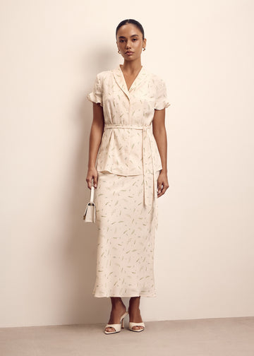 ROSIE ruffled blouse with belt, beige