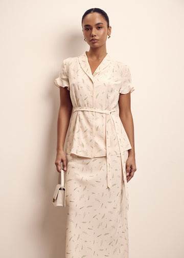 ROSIE ruffled blouse with belt, beige