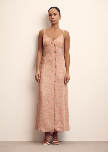 SANDRA printed button-front dress, peach
