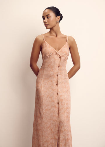 SANDRA printed button-front dress, peach