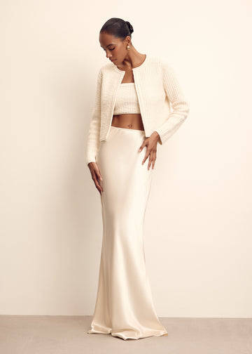 VALLI cropped textured knit jacket, milk
