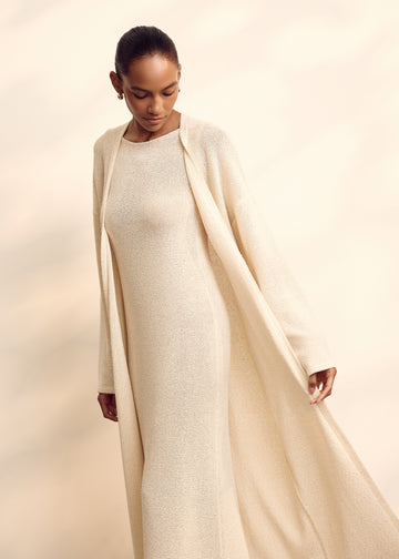 MANOLO longline sequin cardigan, champagne