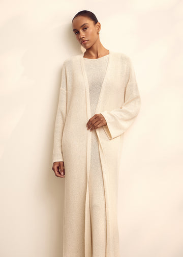 MANOLO longline sequin cardigan, champagne