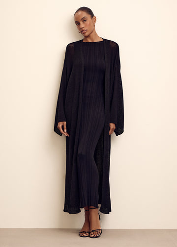 IREN longline openwork cardigan with lurex, black