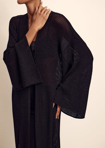 IREN longline openwork cardigan with lurex, black