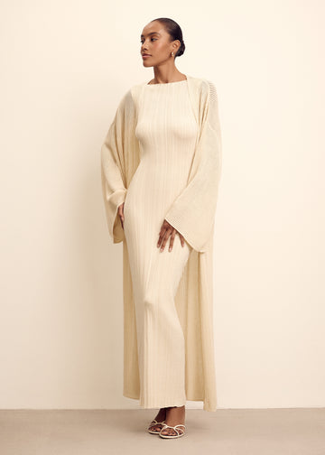 IREN longline openwork cardigan with lurex, champagne