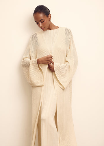 IREN longline openwork cardigan with lurex, champagne