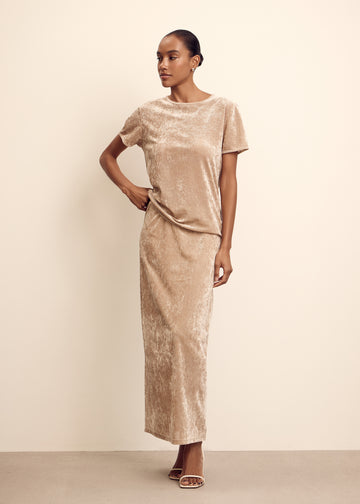 DALIYA velvet-texture skirt, powder