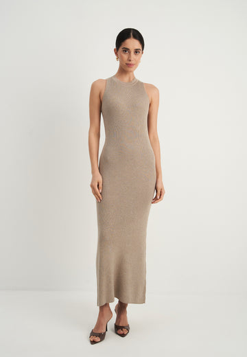 STELLA ribbed lurex dress, beige