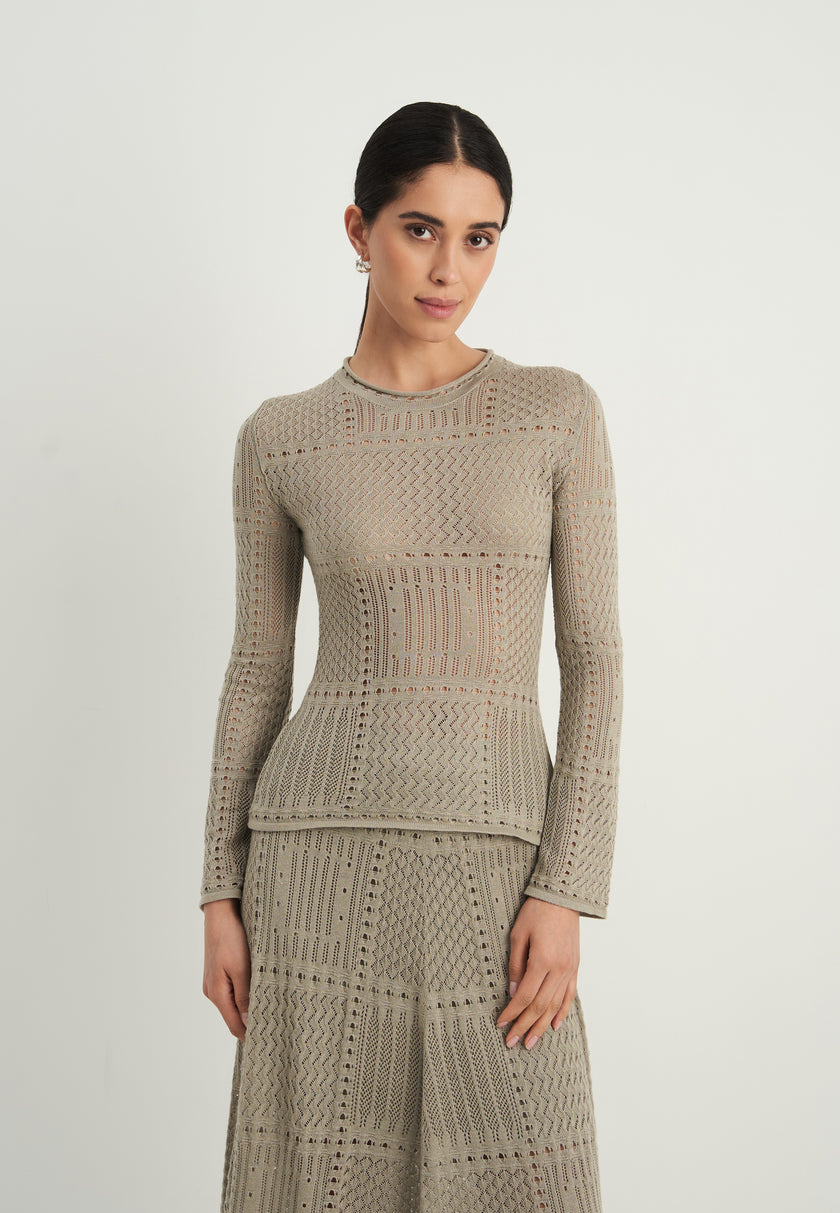 SELINE crochet set, gray-beige