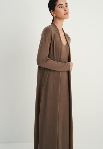 NARINA belted maxi cardigan, warm gray